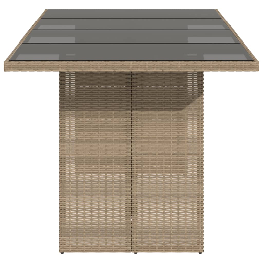 vidaXL havebord med glastop 190x80x74 cm polyrattan beige