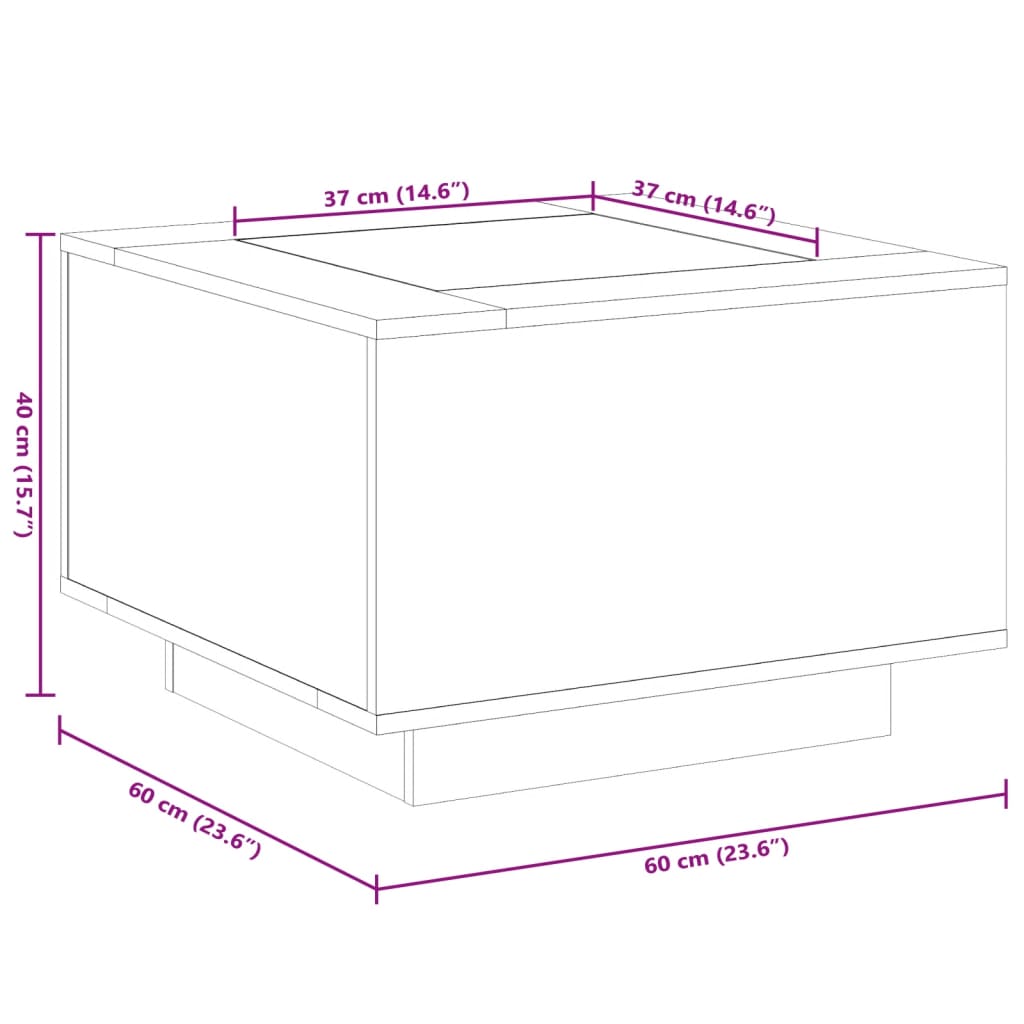 vidaXL sofabord med LED-lys 60x60x40 cm konstrueret træ sort