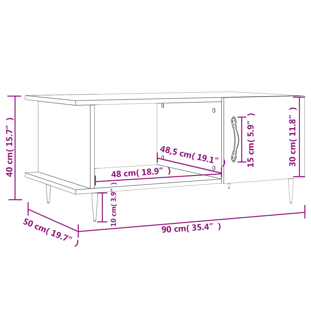 vidaXL sofabord 90x50x40 cm konstrueret træ hvid højglans