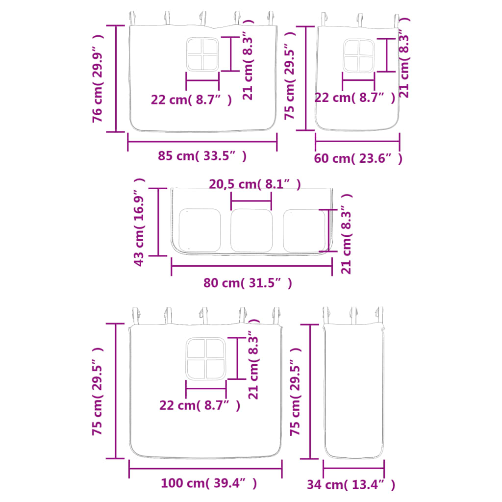 vidaXL højseng med gardiner 80x200 cm massivt fyrretræ pink