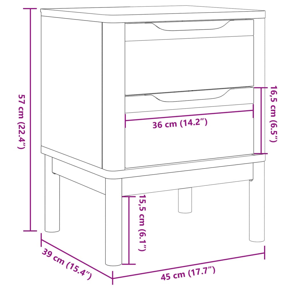 vidaXL sengebord 45x39x57 cm massivt fyrretræ hvid