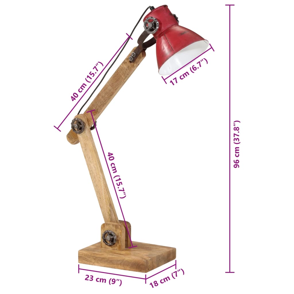 vidaXL skrivebordslampe 25 W 23x18x96 cm E27 rustik rød