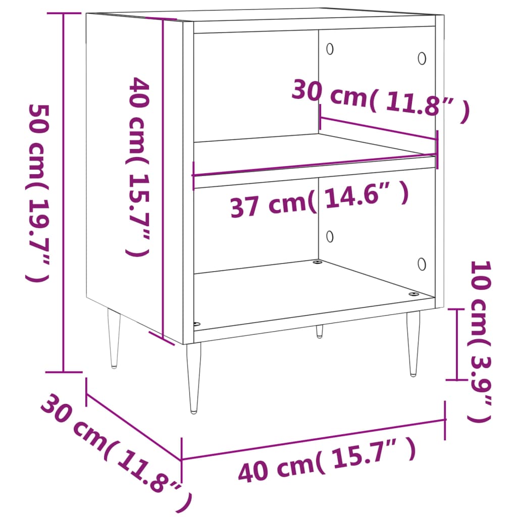 vidaXL sengeborde 2 stk. 40x30x50 cm konstrueret træ sonoma-eg