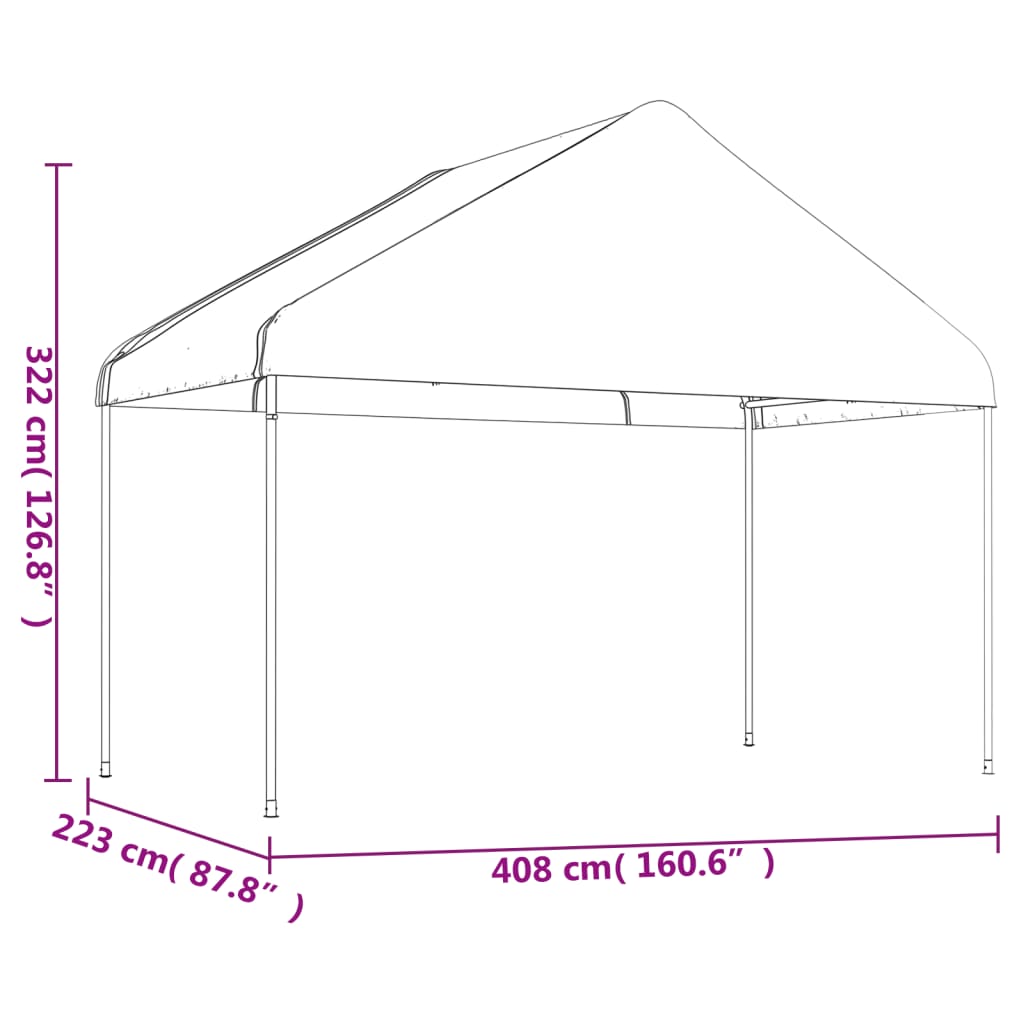 vidaXL pavillon med tag 13,38x4,08x3,22 m polyethylen hvid