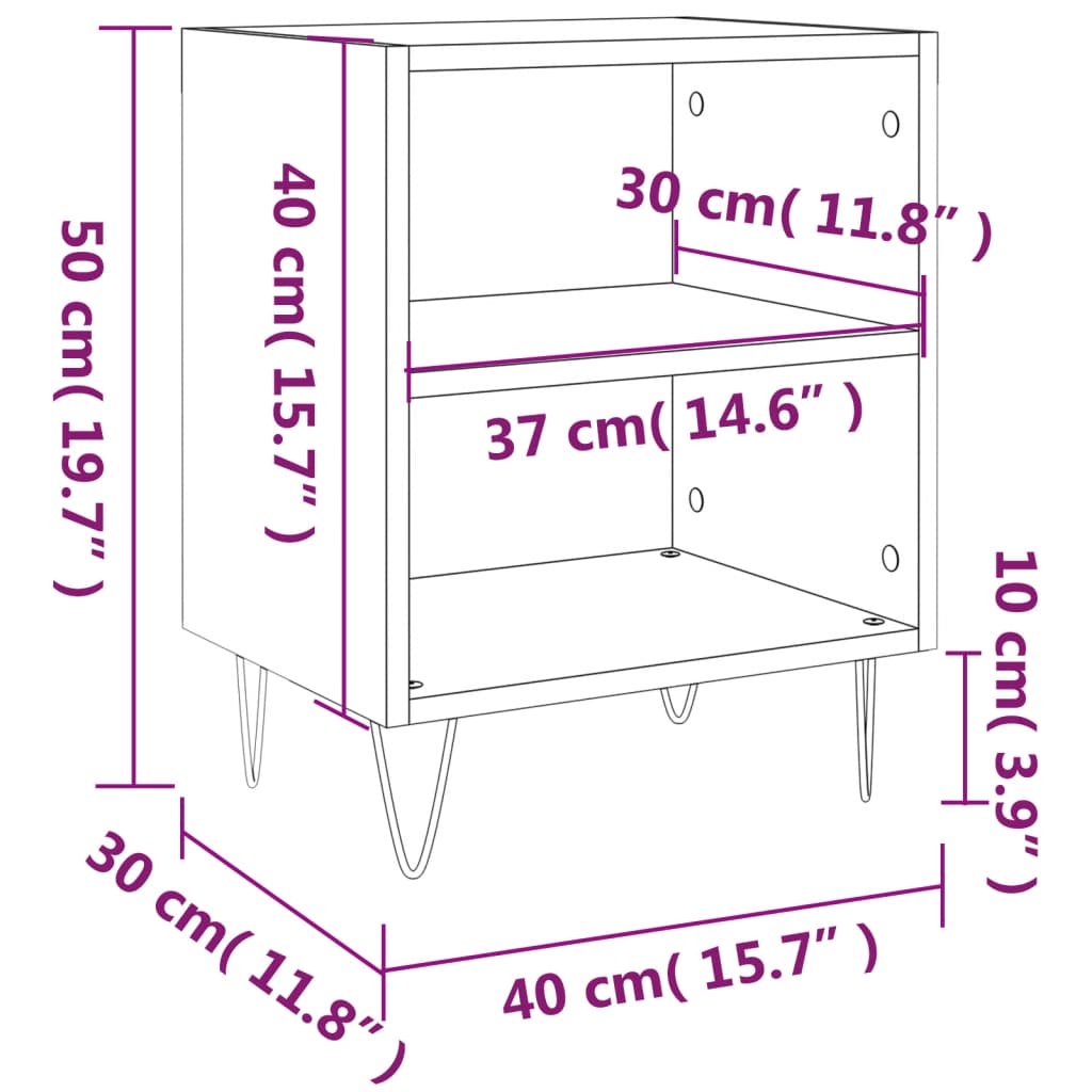 vidaXL sengeborde 2 stk. 40x30x50 cm konstrueret træ sort