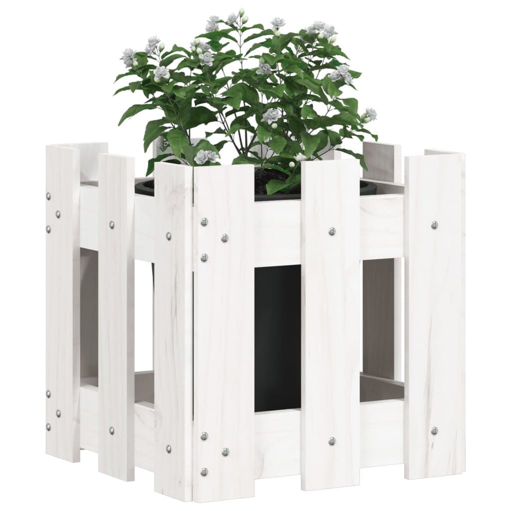 vidaXL plantekasse med stakitdesign 30x30x30 cm massivt fyrretræ hvid