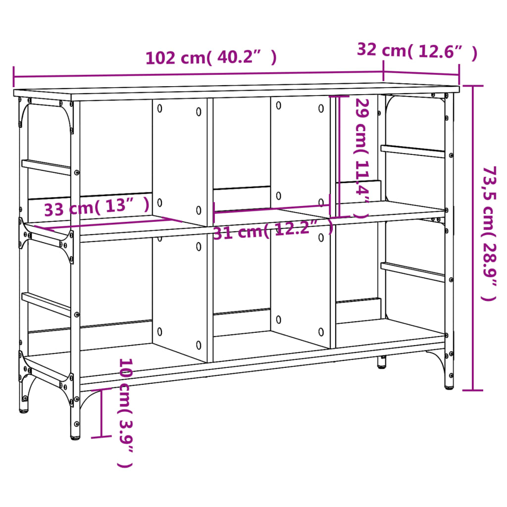 vidaXL reol 102x32x73,5 cm konstrueret træ sort