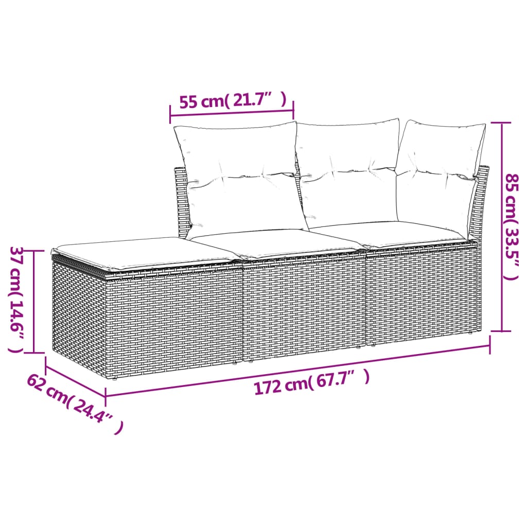 vidaXL sofasæt til haven 3 dele med hynder polyrattan brun