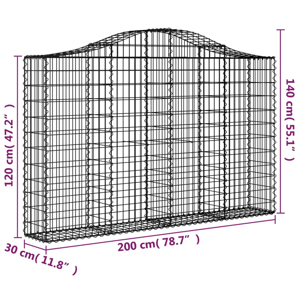 vidaXL buede gabionkurve 6 stk. 200x30x120/140 cm galvaniseret jern