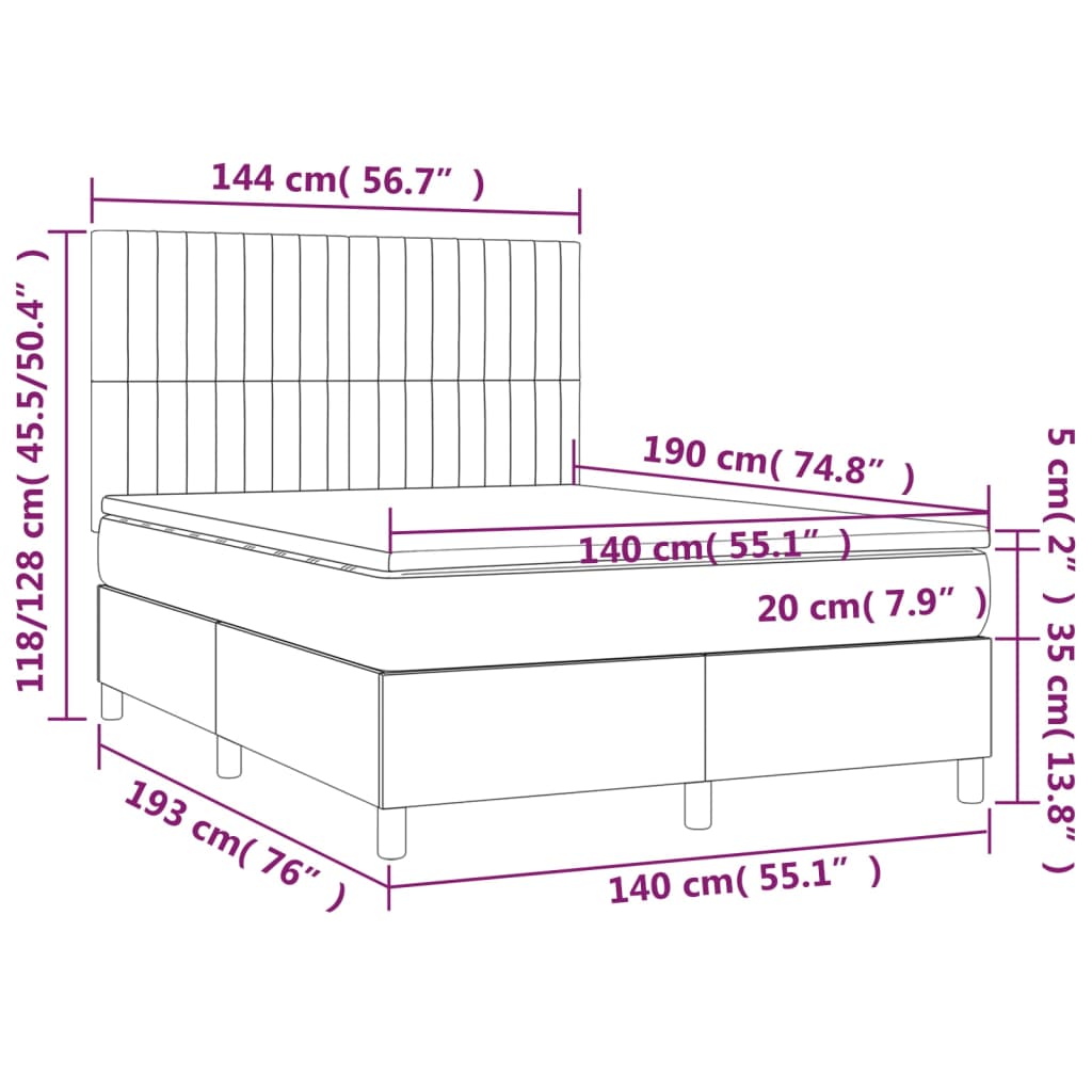 vidaXL kontinentalseng med madras 140x190 cm stof cremefarvet