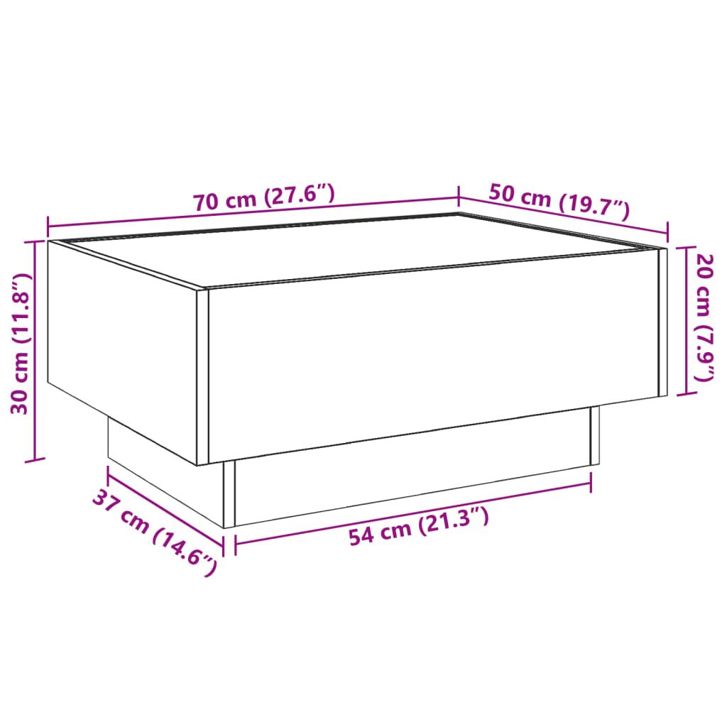 vidaXL sofabord med LED-lys 70x50x30 cm konstrueret træ sonoma-eg