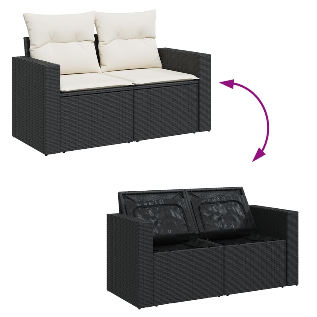 vidaXL 2-personers havesofa med hynder polyrattan sort