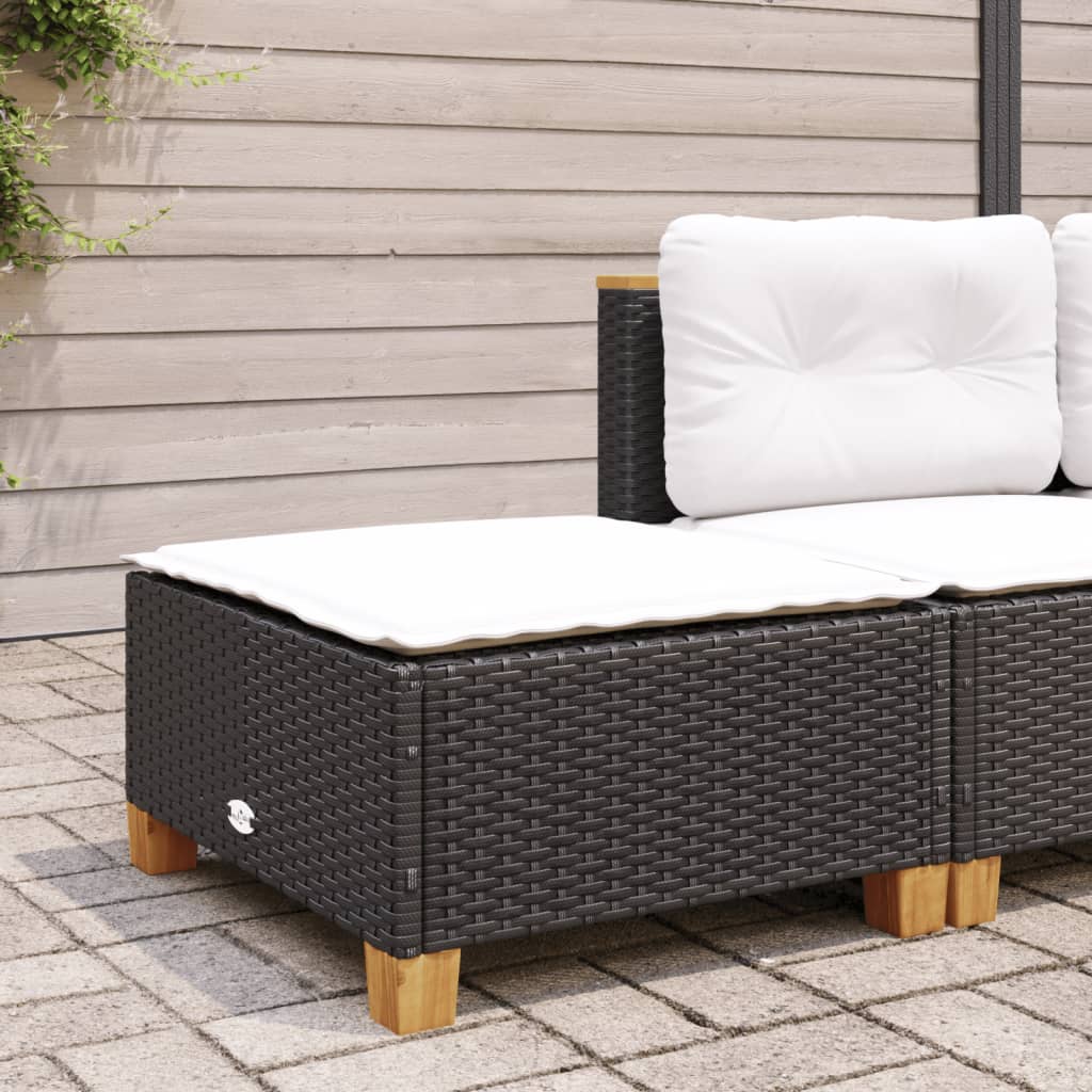 vidaXL haveskammel med hynde 63,5x56x32 cm polyrattan sort