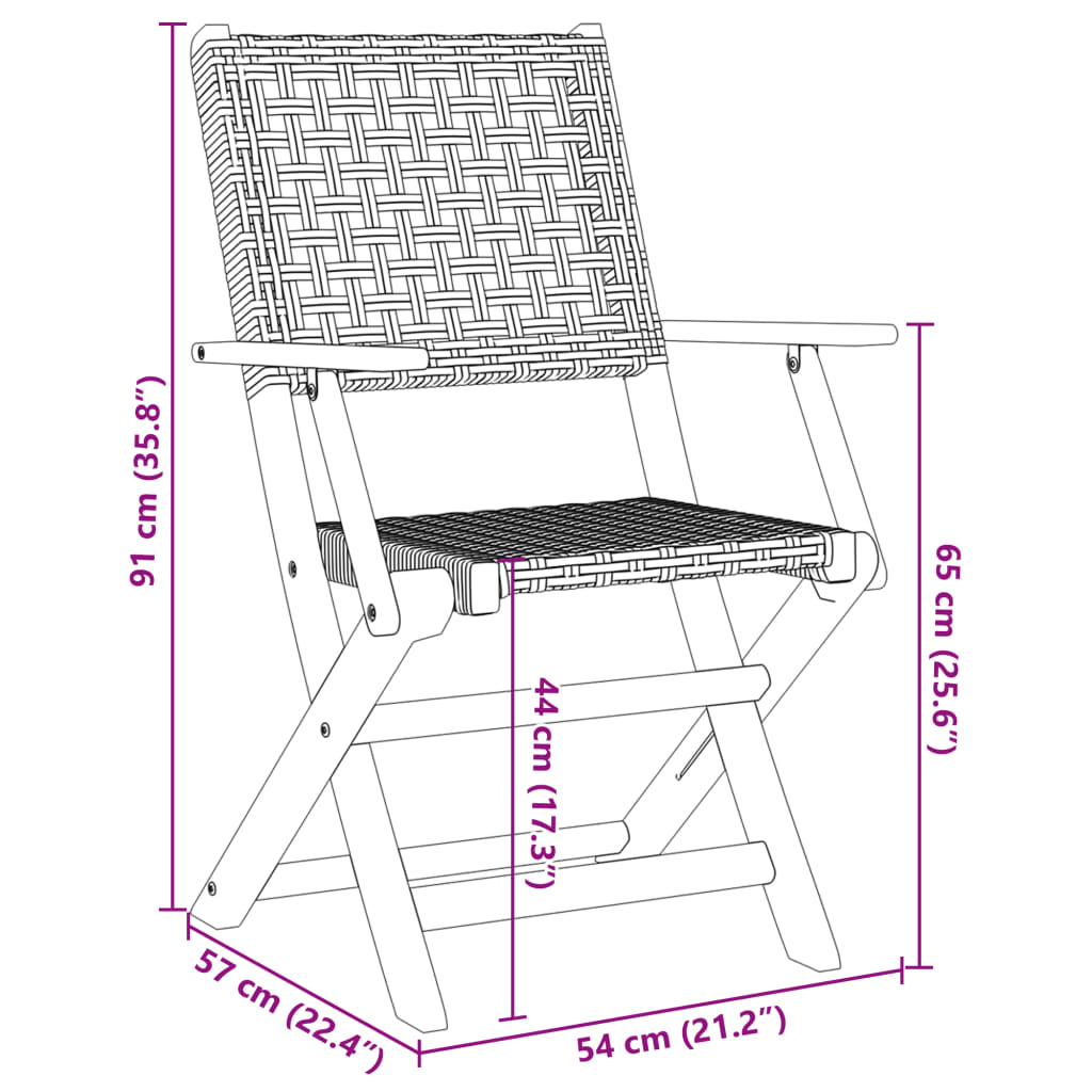 vidaXL havestole 2 stk. massivt akacietræ og polyrattan sort