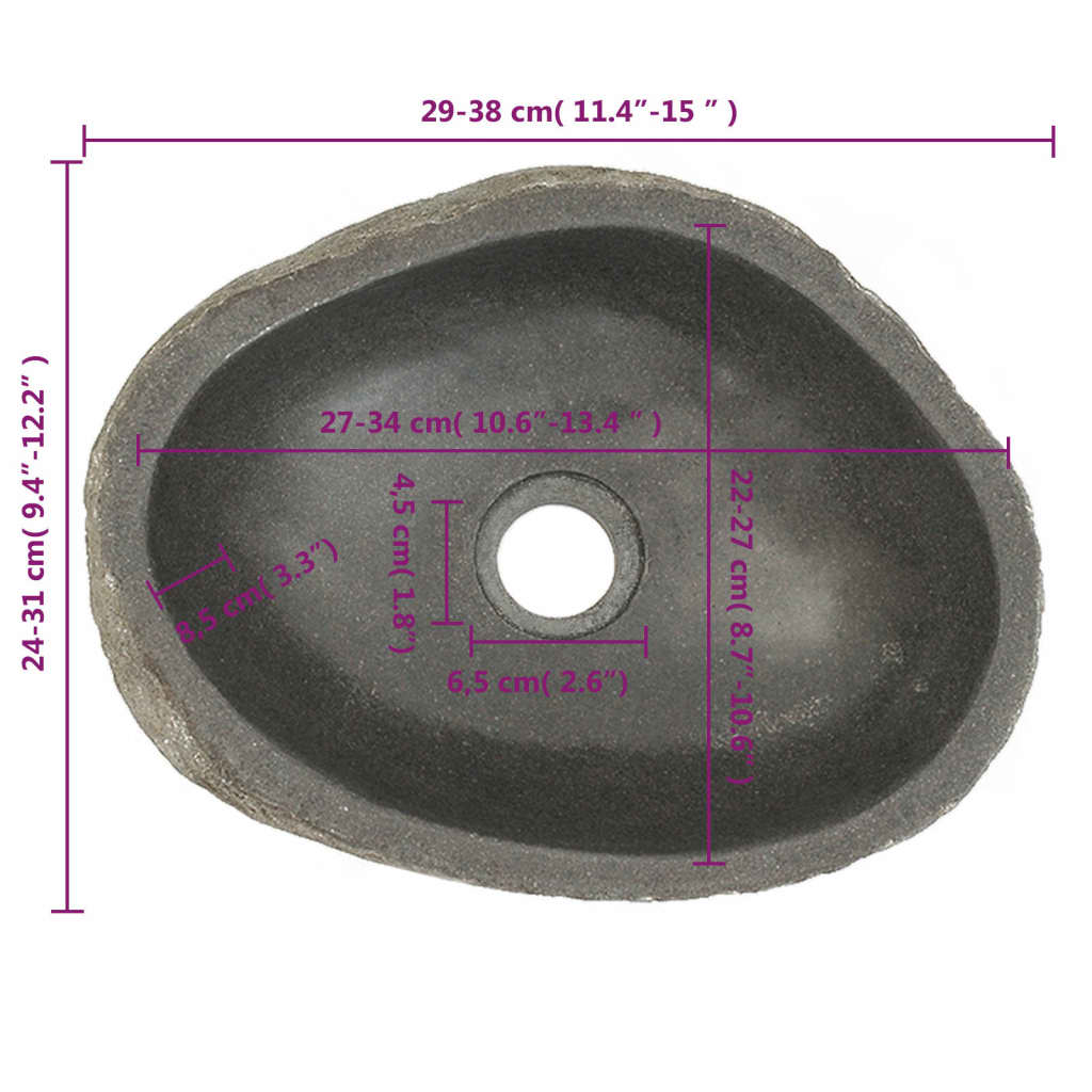vidaXL håndvask 29-38 cm oval flodsten