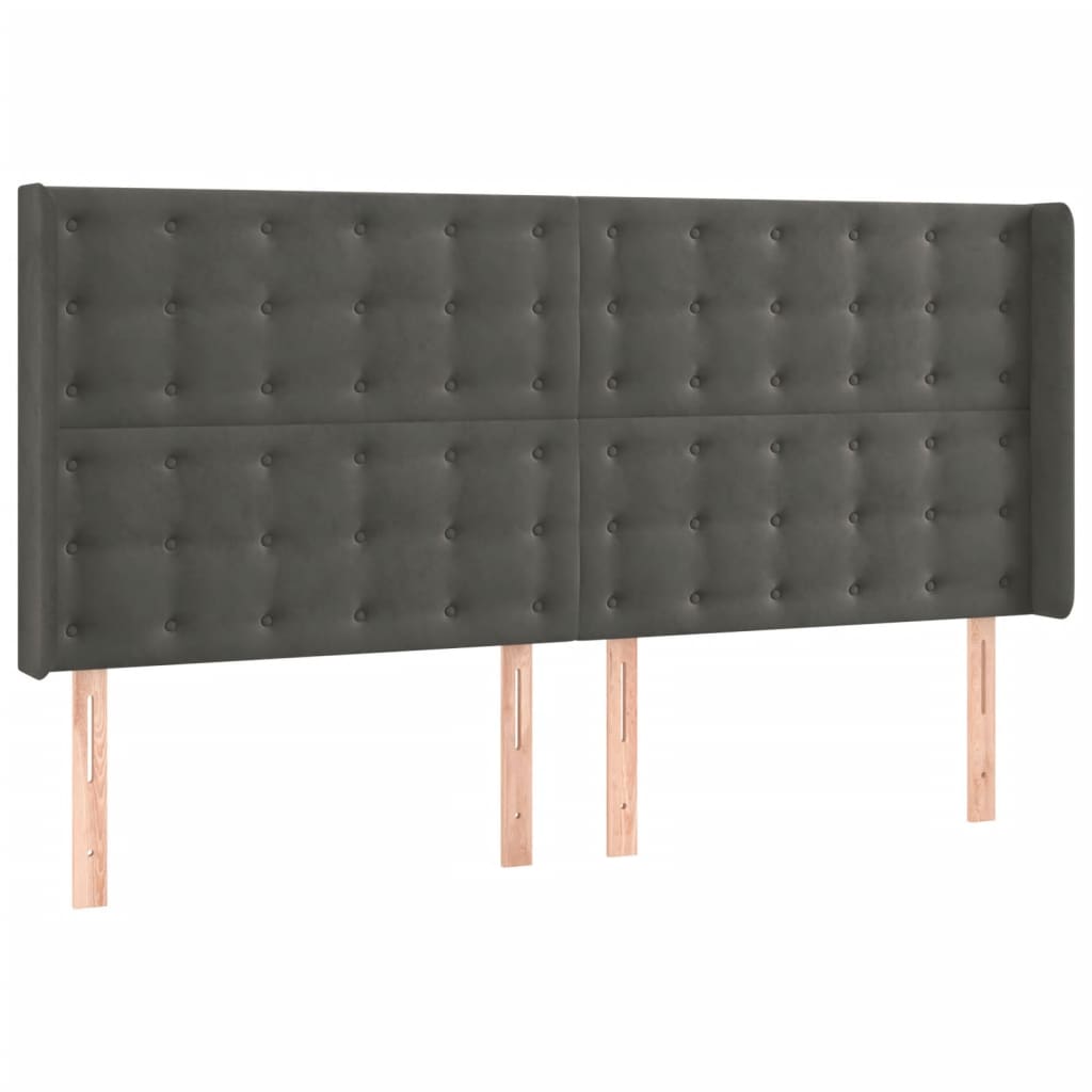 vidaXL sengegavl med LED-lys 163x16x118/128 cm fløjl mørkegrå