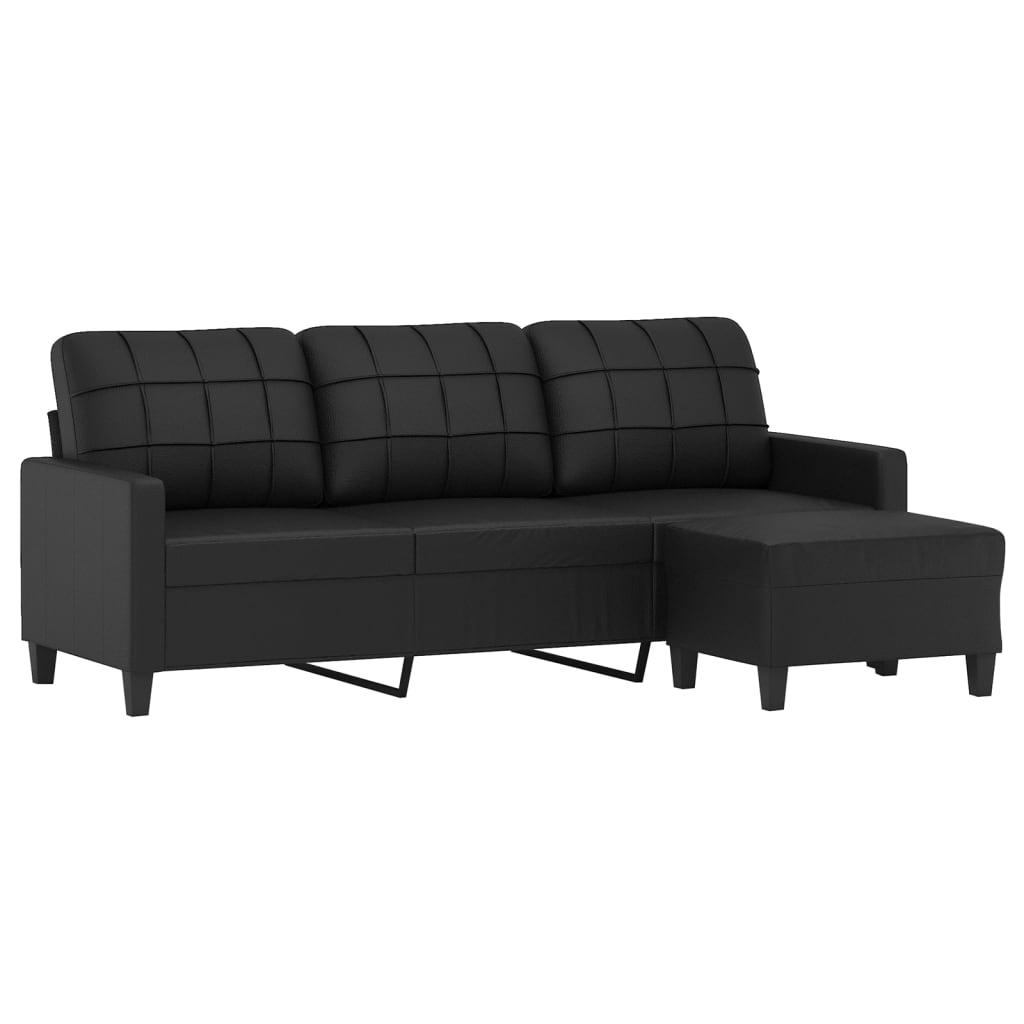 vidaXL 3-personers sofa med fodskammel 180 cm kunstlæder sort