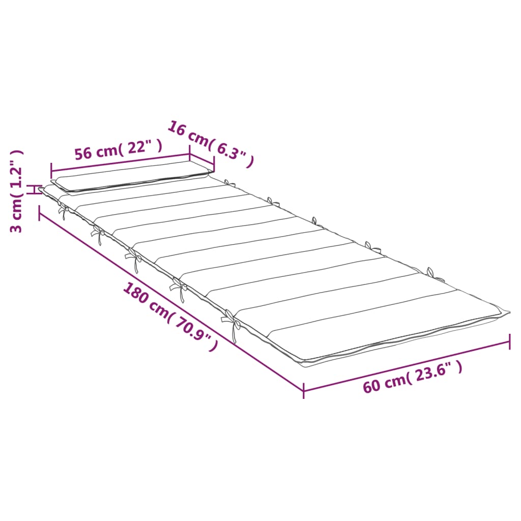 vidaXL hynde til liggestol 180x60x3 cm oxfordstof rød