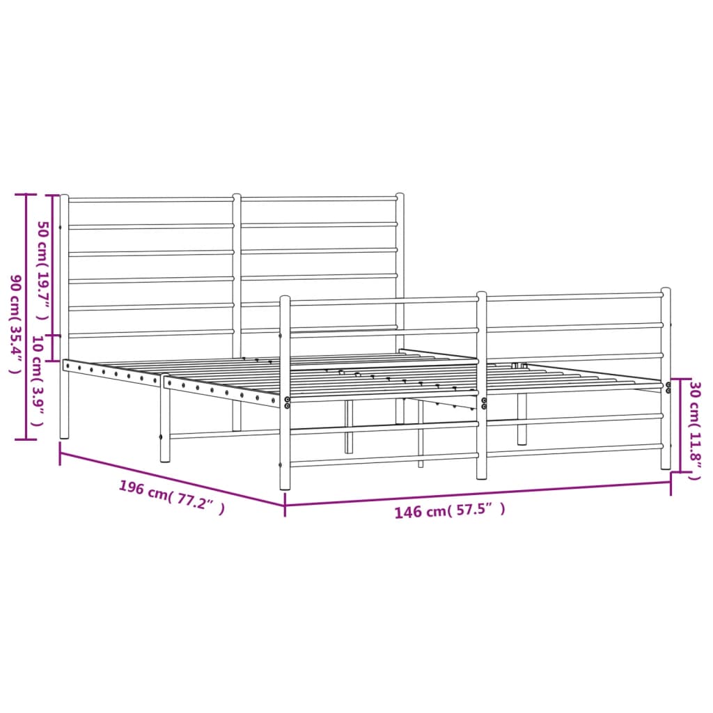 vidaXL sengeramme med sengegavl og fodgærde 140x190 cm metal hvid