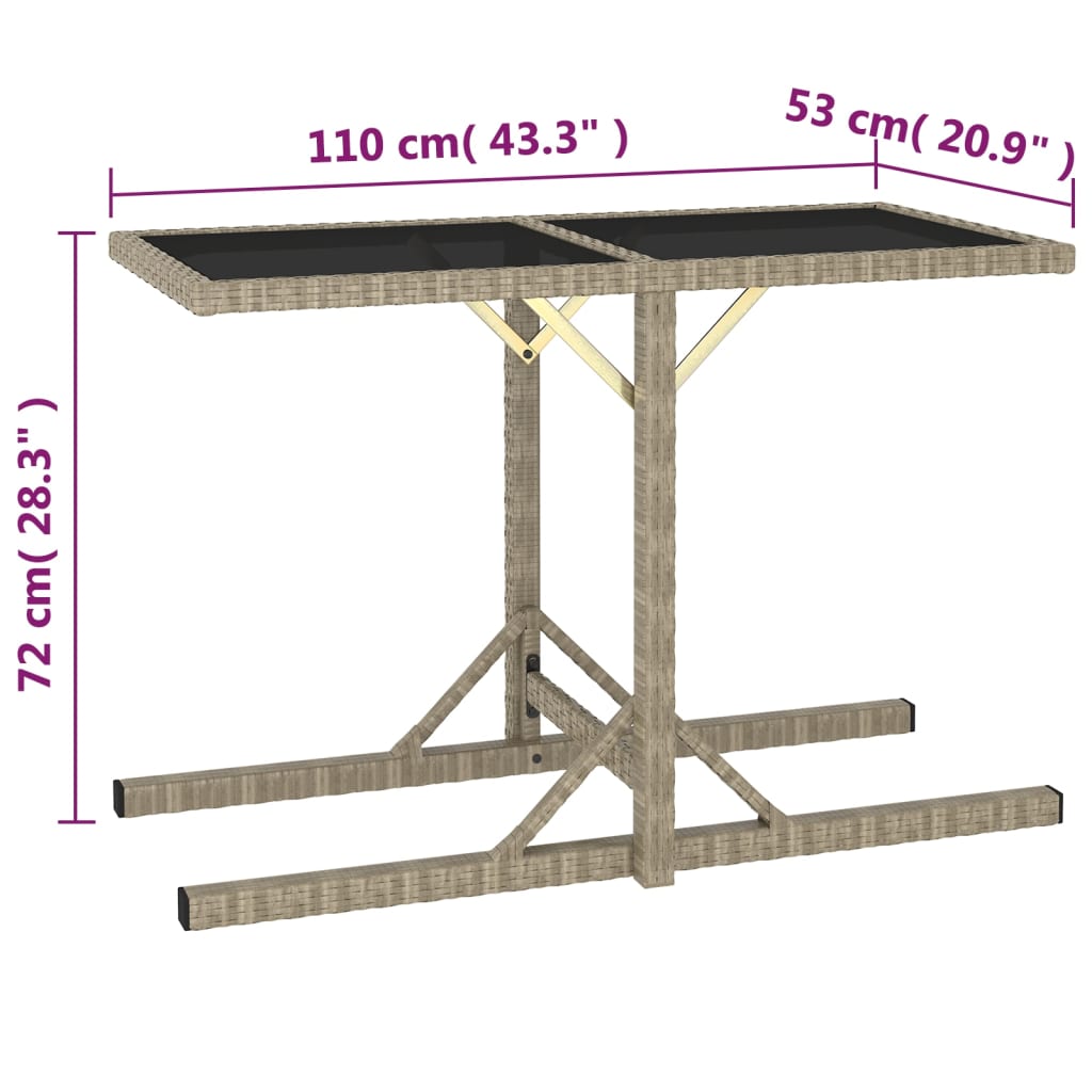 vidaXL havebord 110x53x72 cm beige glas og polyrattan