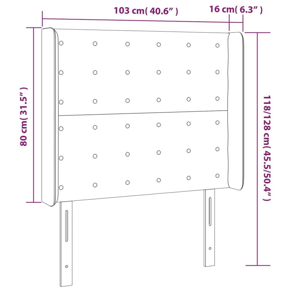 vidaXL sengegavl med kanter 103x16x118/128 cm stof mørkebrun