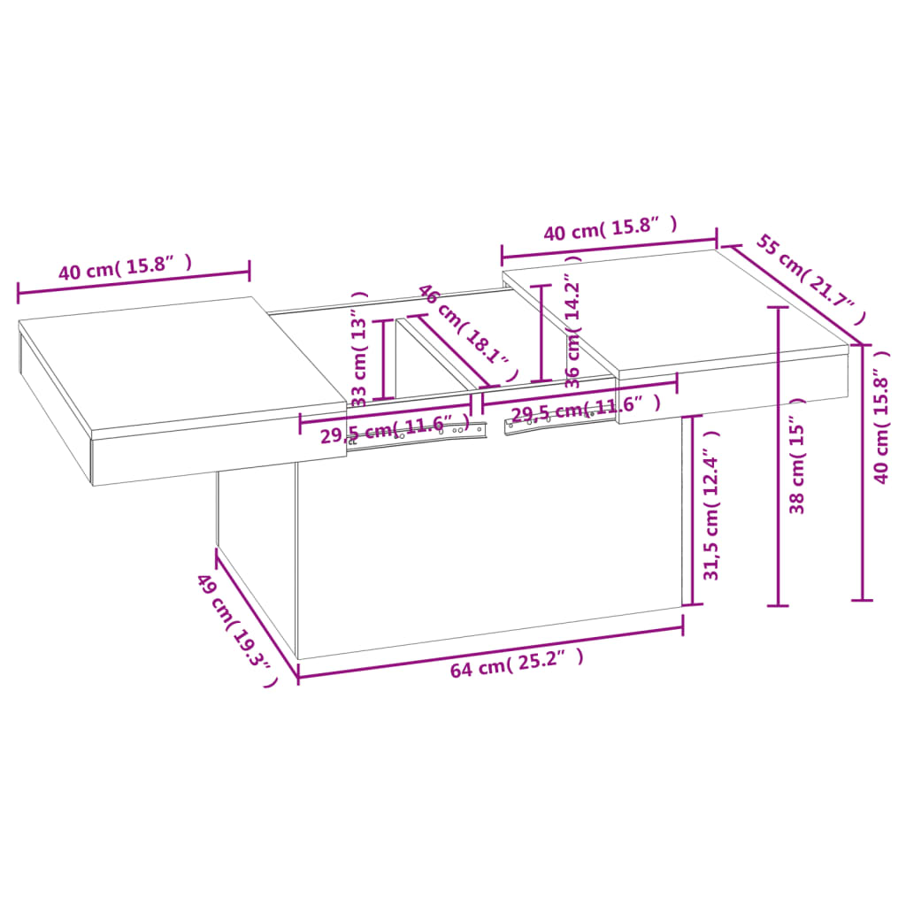 vidaXL sofabord 80x55x40 cm konstrueret træ betongrå