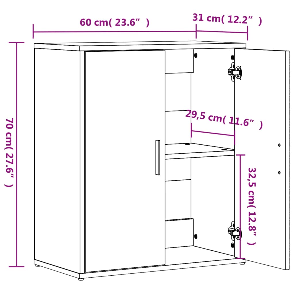 vidaXL skænk 60x31x70 cm konstrueret træ hvid