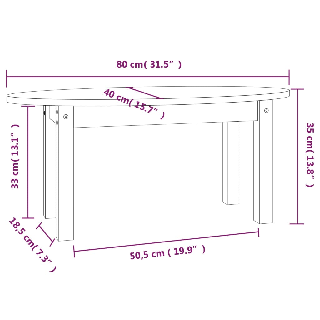 vidaXL sofabord 80x40x35 cm massivt fyrretræ hvid