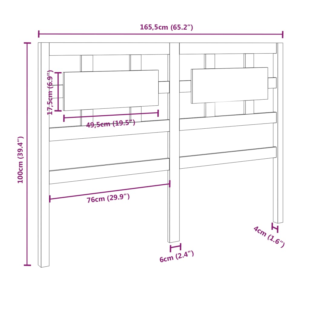 vidaXL sengegærde 165,5x4x100 cm massivt fyrretræ grå