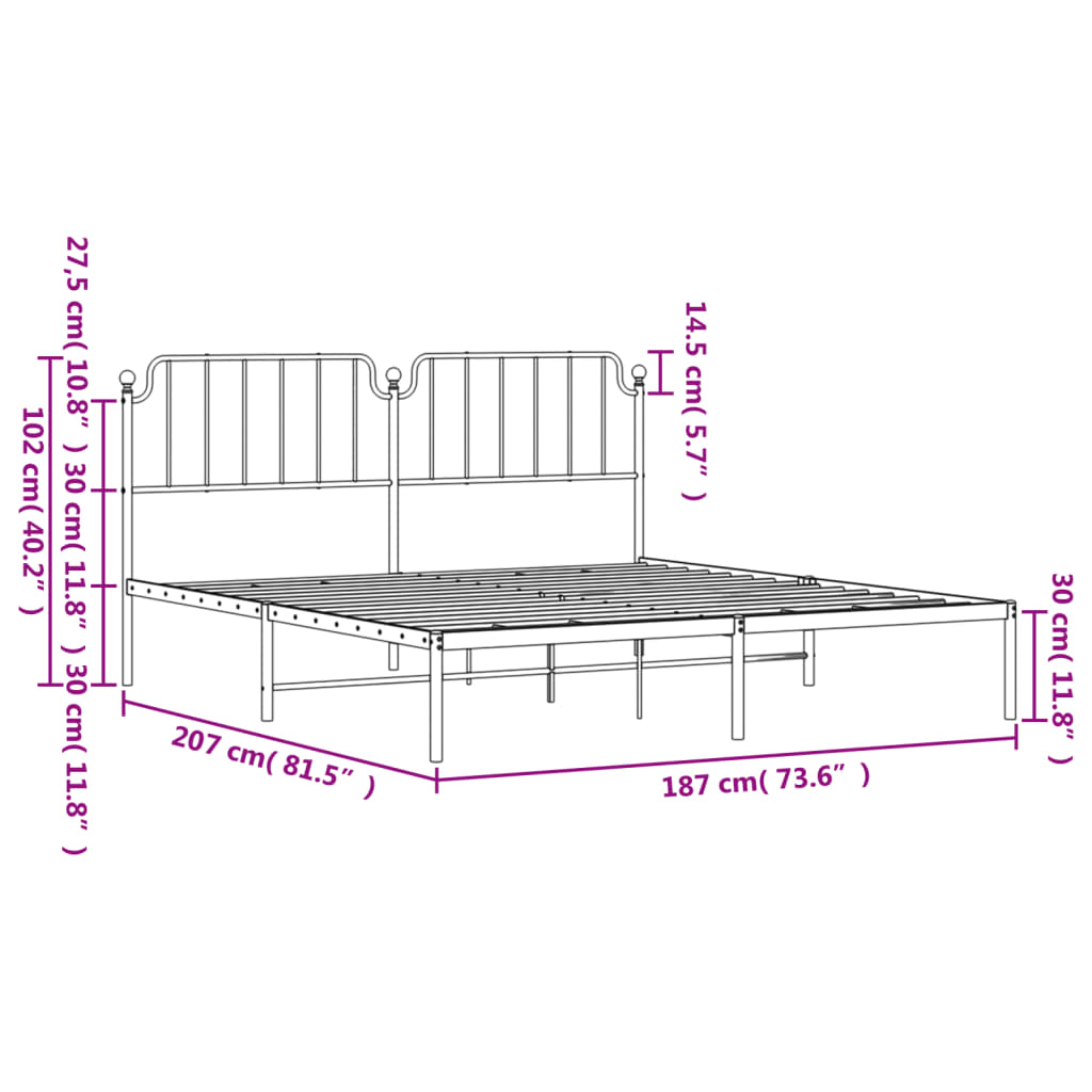 vidaXL sengeramme med sengegavl 180x200 cm metal hvid