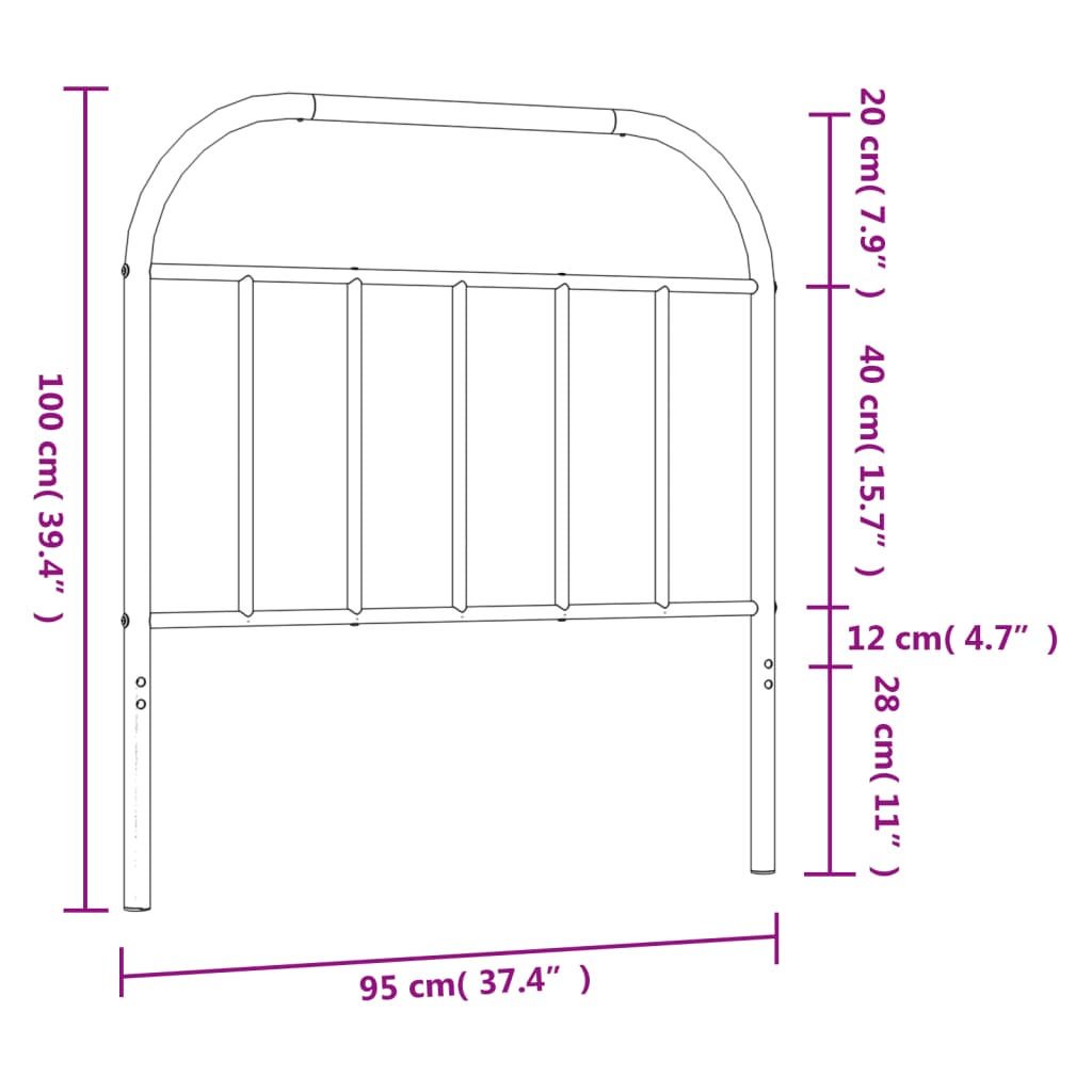 vidaXL sengegavl 90 cm metal sort