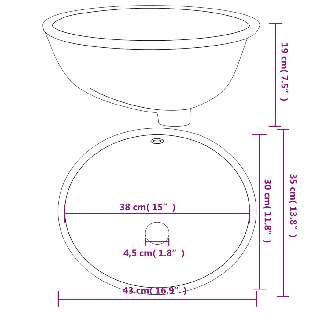 vidaXL badeværelsesvask 43x35x19 cm oval keramisk hvid