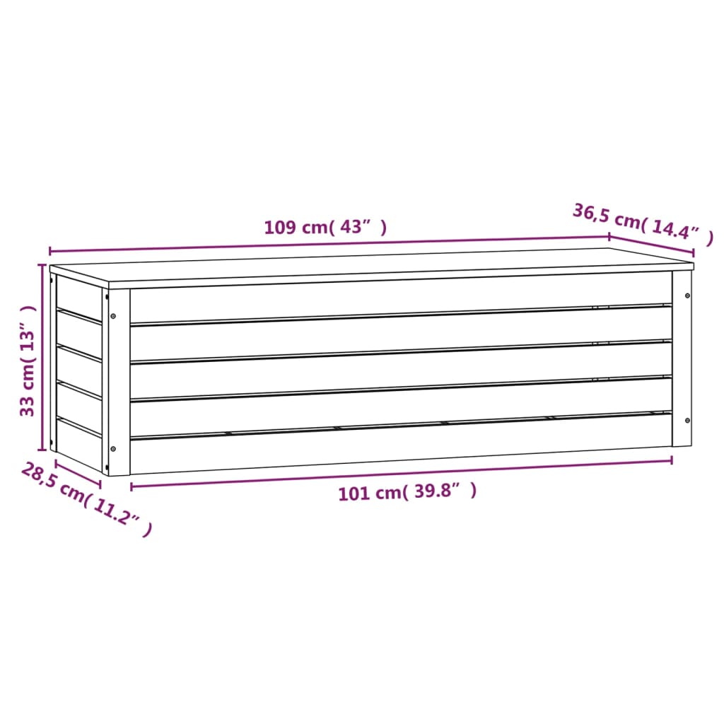 vidaXL opbevaringskasse 109x36,5x33 cm massivt fyrretræ