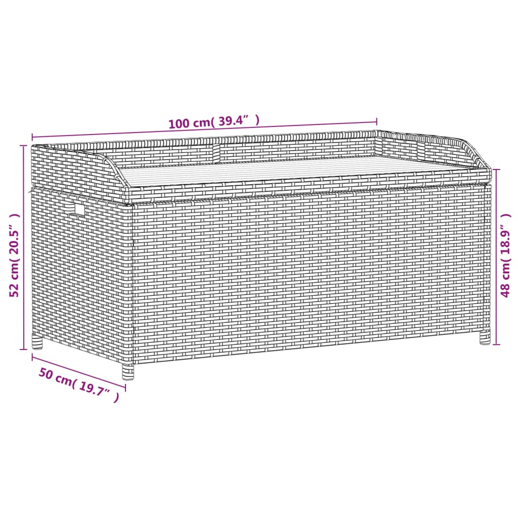 vidaXL opbevaringsbænk 100x50x52 cm polyrattan og akacietræ sort