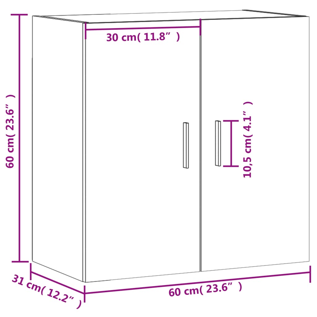 vidaXL vægskab 60x31x60 cm konstrueret træ hvid