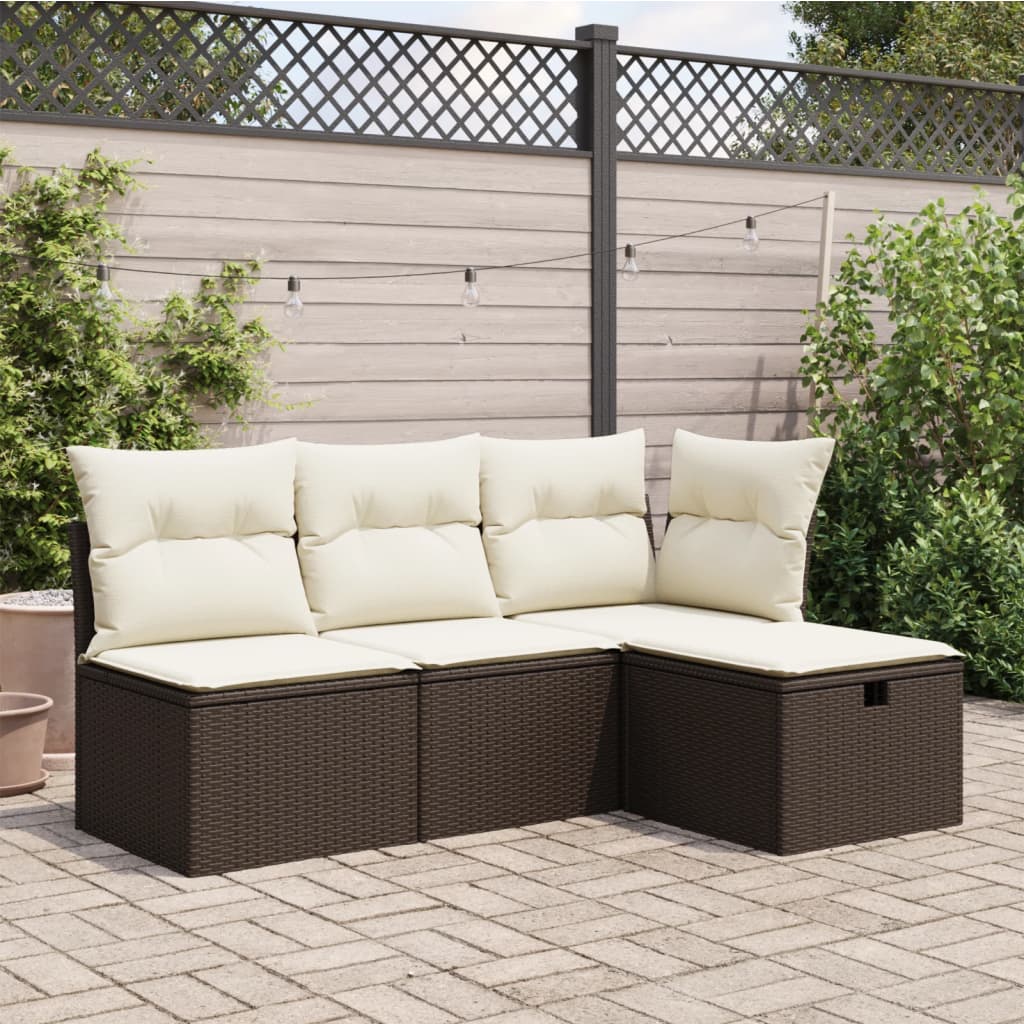 vidaXL haveskammel med hynde 55x55x37 cm polyrattan brun