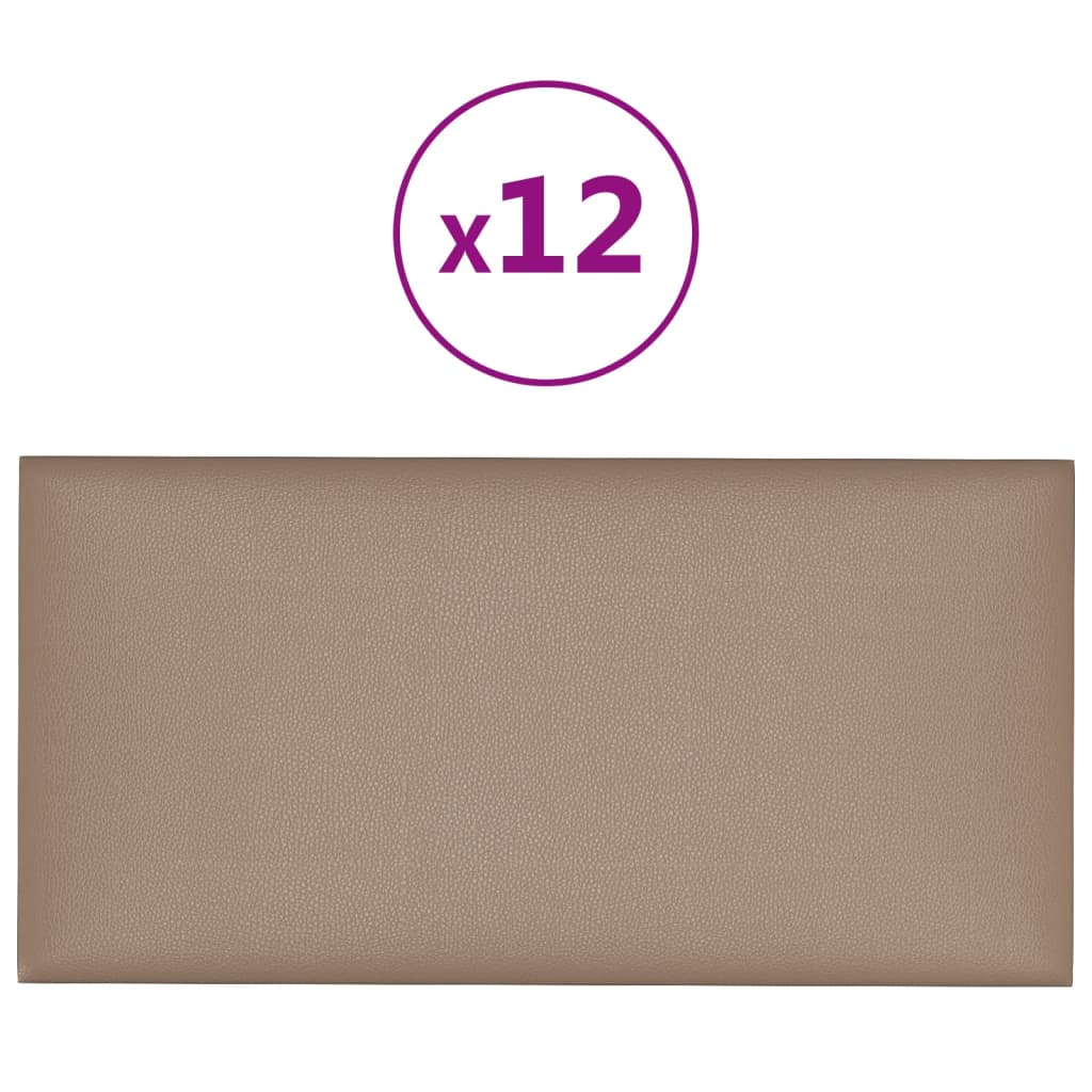 vidaXL vægpaneler 12 stk. 30x15 cm 0,54 m² kunstlæder cappuccinofarvet