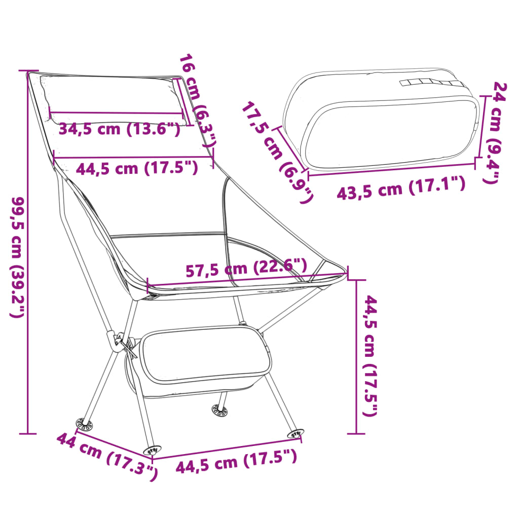 vidaXL campingstole 2 stk. foldbare oxfordstof og aluminium sort