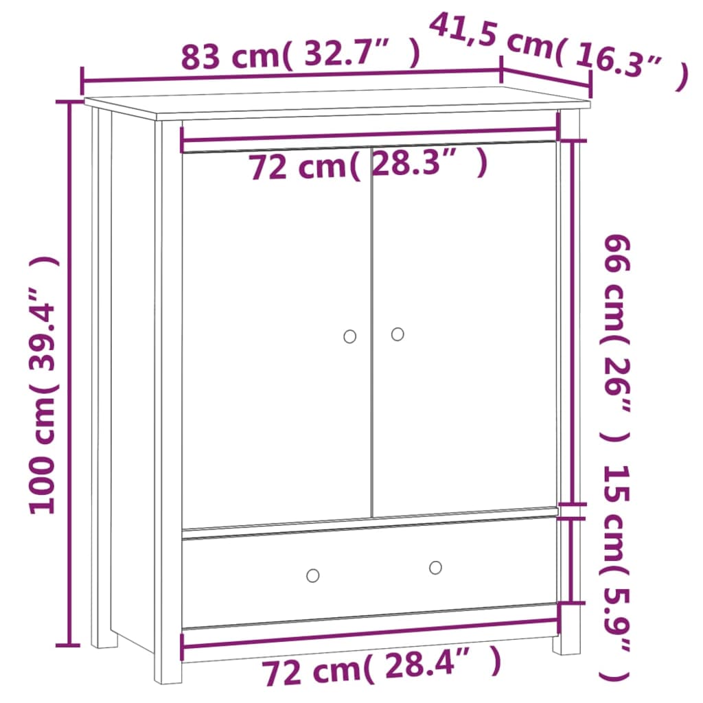 vidaXL højskab 83x41,5x100 cm massivt fyrretræ sort