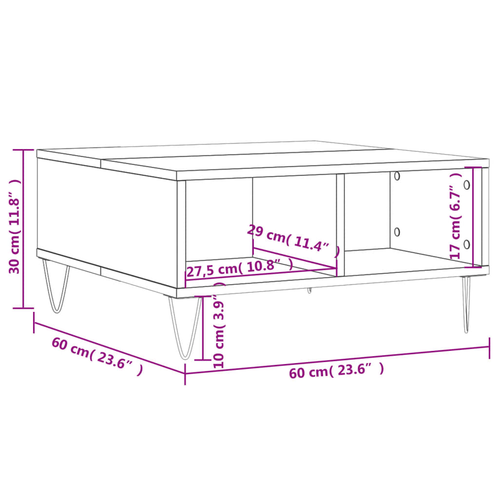 vidaXL sofabord 60x60x30 cm konstrueret træ hvid