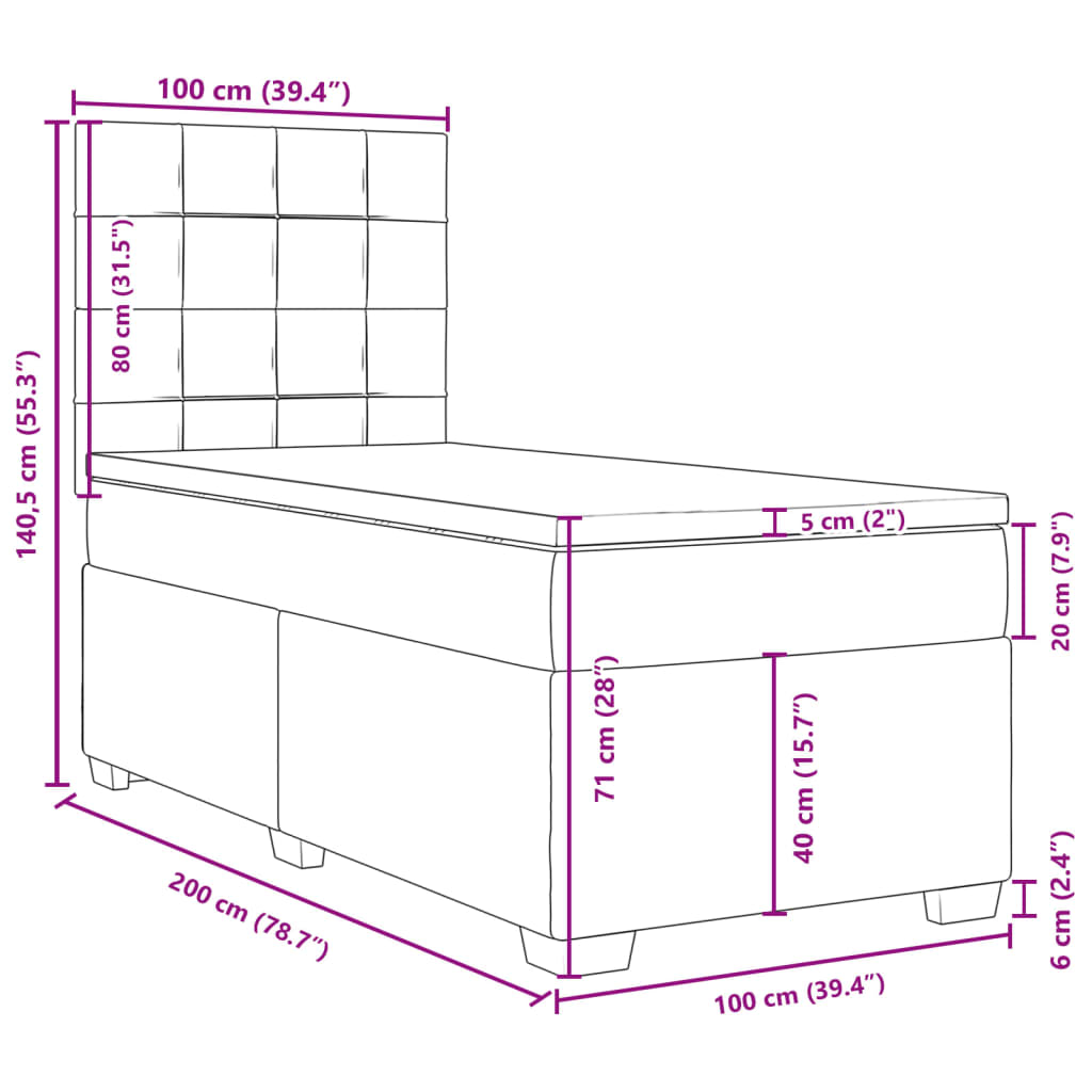 vidaXL kontinentalseng med madras 100x200 cm stof gråbrun