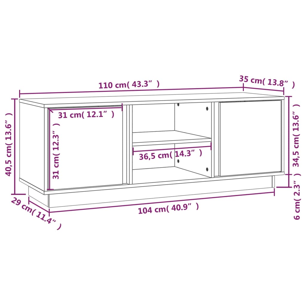 vidaXL tv-bord 110x35x40,5 cm massivt fyrretræ