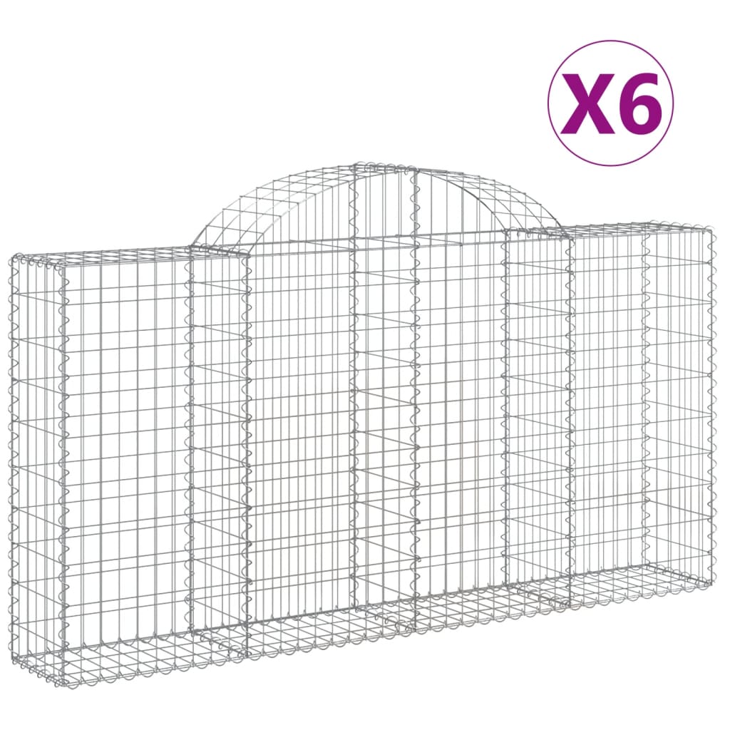 vidaXL buede gabionkurve 6 stk. 200x30x100/120 cm galvaniseret jern