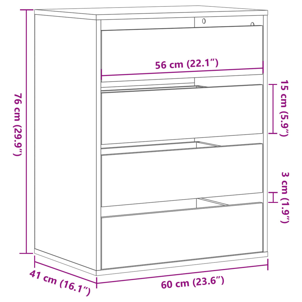 vidaXL kommode til hjørne 60x41x76 cm konstrueret træ grå sonoma-eg