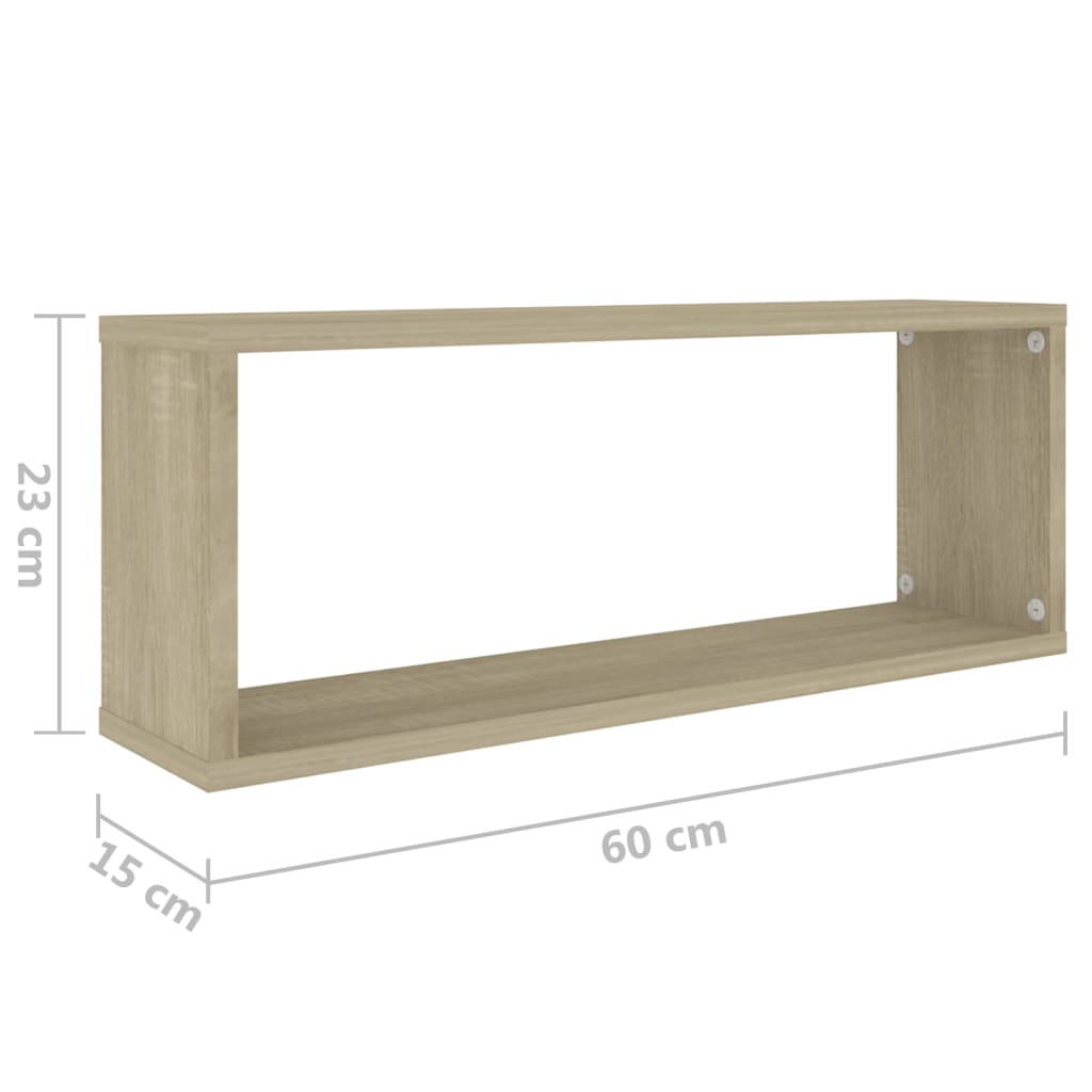 vidaXL kubeformede væghylder 2 stk. 60x15x23 cm spånplade sonoma-eg