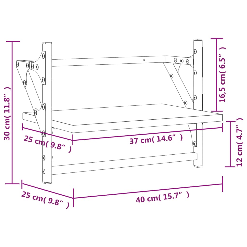 vidaXL væghylder med stænger 2 stk. 40x25x30 cm røget egetræsfarve